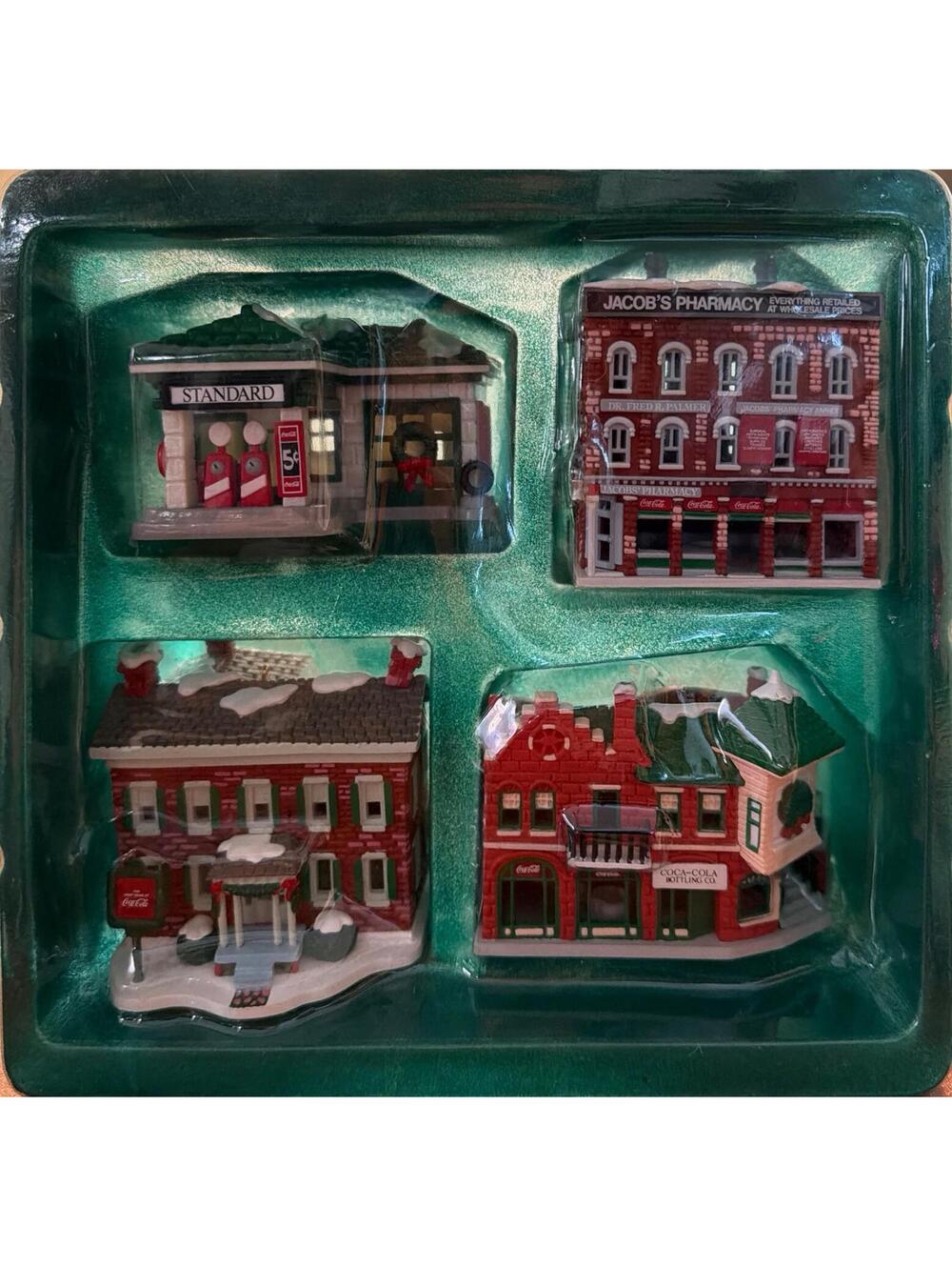 Coca Cola Trim ATree Collection 1st Edition Ornament Set Village Buildings Boxed